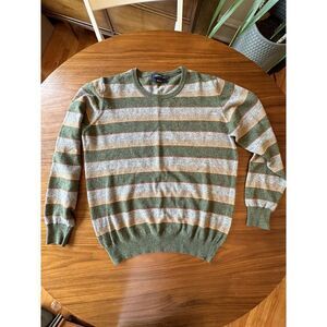 Vintage Lambswool Men’s North Field Sweater Striped Green Orange Grey Large (?)